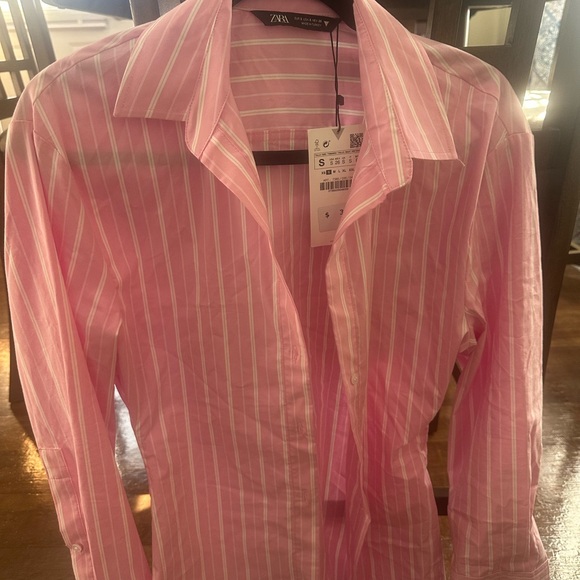 Zara Tops - Zara Pink Striped Shirt